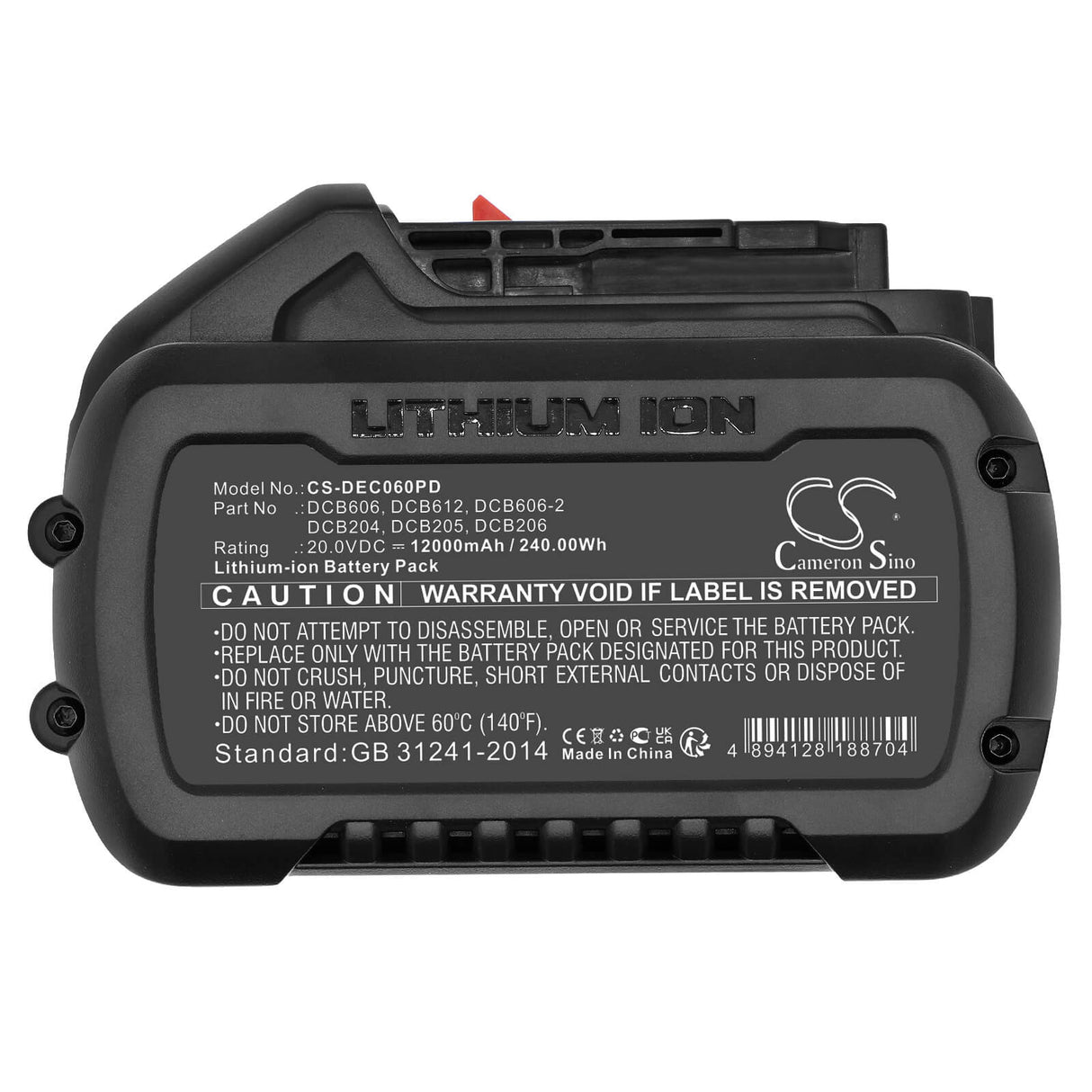 20.0v, Li-ion, 12000mah, Battery Fits Dewalt, 120v Max, 12v Max Li-ion, 240.00wh Power Tools Cameron Sino Technology Limited (Dangerous Goods)   