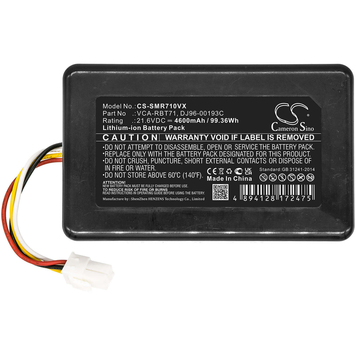 21.6v, Li-ion, 4600mah, Battery Fit's Samsung, Powerbot R7040, Sr10m701puw, Sr10m702puw, 99.36wh Vacuum Cameron Sino Technology Limited   