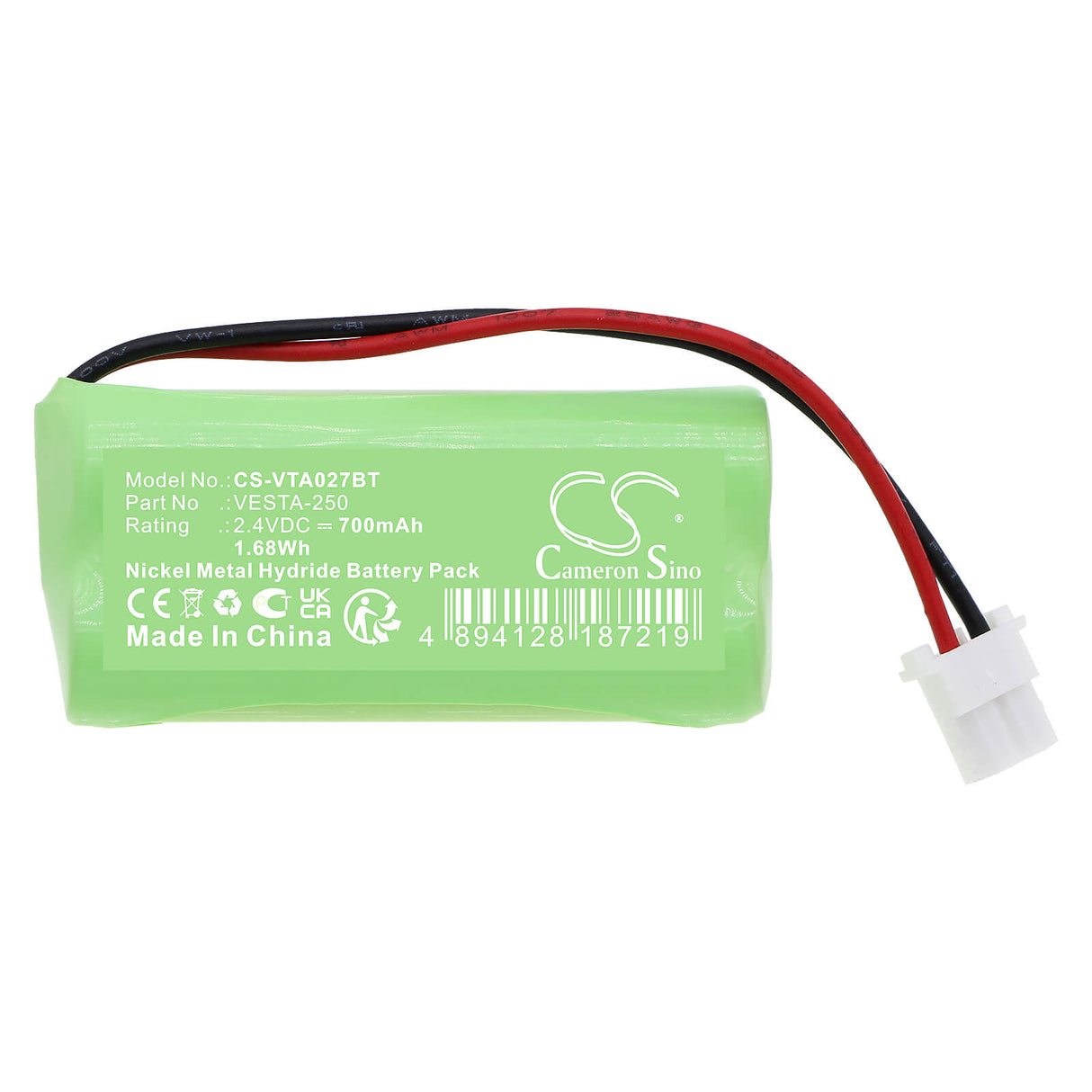 2.4v, Ni-mh, 700mah, Alarm Battery Fits Vesta, Vesta-027 Hwc-1b-f1, Vesta-224 Wezc-8, 1.68wh Alarm System Cameron Sino Technology Limited   