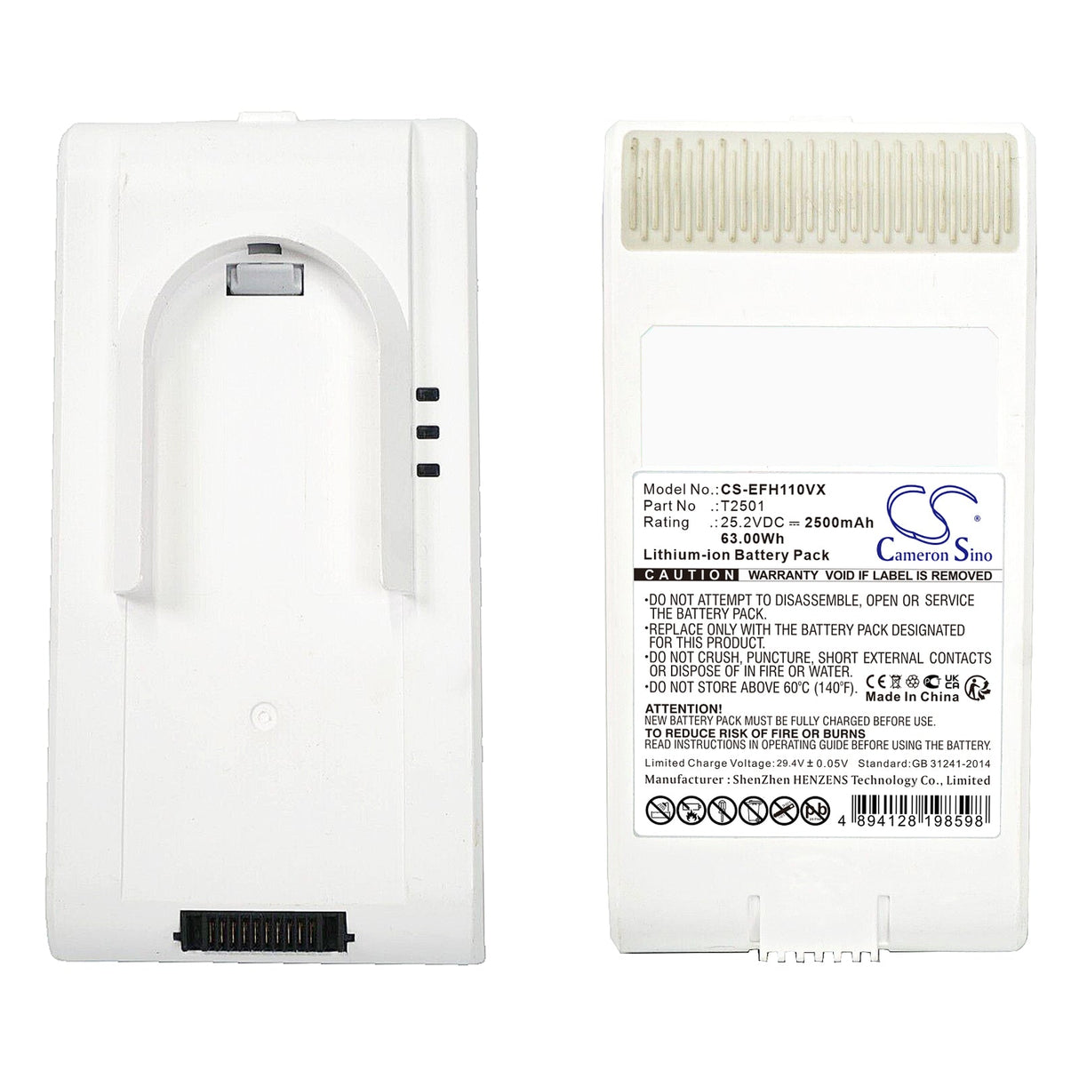 25.2V, Li-ion, 2500mAh, Battery fits Eufy, Homevac S11 Go, Homevac S11 Infinity, 63.00Wh Vacuum Cameron Sino Technology Limited   