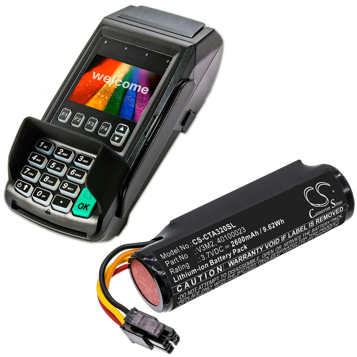 3.7v, 2600mah, Li-ion Battery Fit's Castles, Vega 3000, 9.62wh Payment Terminal Cameron Sino Technology Limited   