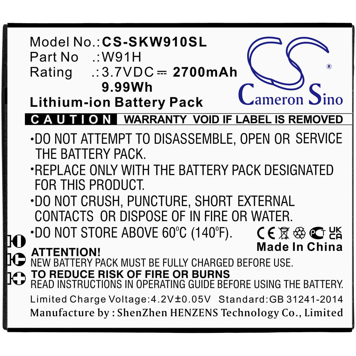 3.7v, 2700mah, Li-ion Battery Fit's Skyroam, W19, W19h, W20, 9.99wh Hotspot Cameron Sino Technology Limited   