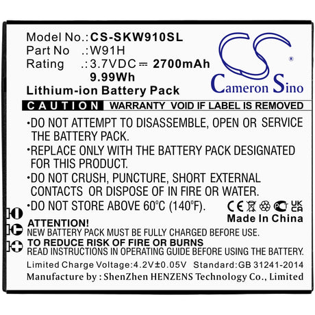 3.7v, 2700mah, Li-ion Battery Fit's Skyroam, W19, W19h, W20, 9.99wh Hotspot Cameron Sino Technology Limited   