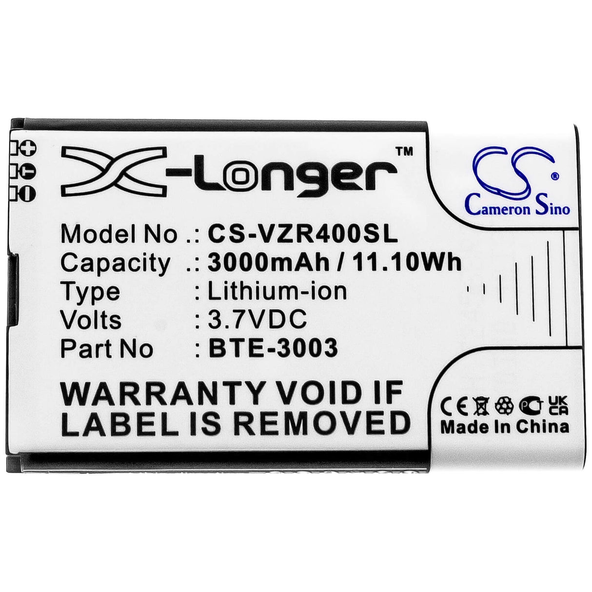 3.7v, 3000mah, Li-ion Battery Fit's Verizon, Orb400lb, Rc400l, 11.10wh Hotspot Cameron Sino Technology Limited   