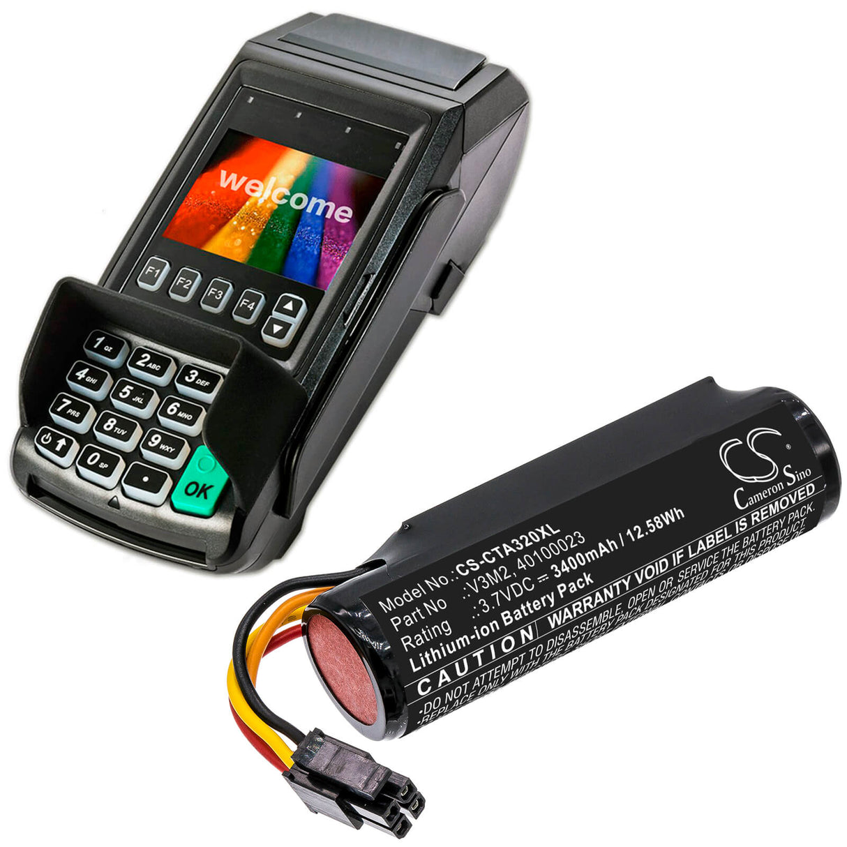 3.7v, 3400mah, Li-ion Battery Fit's Castles, Vega 3000, 12.58wh Payment Terminal Cameron Sino Technology Limited   