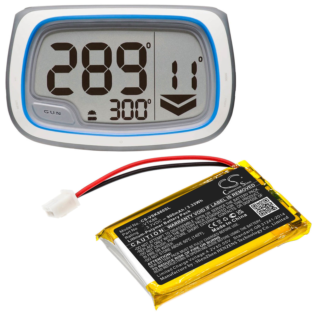 3.7v, 900mah, Li-polymer Battery Fit's Velocitek, Shift, 3.33wh GPS, Navigator Cameron Sino Technology Limited   