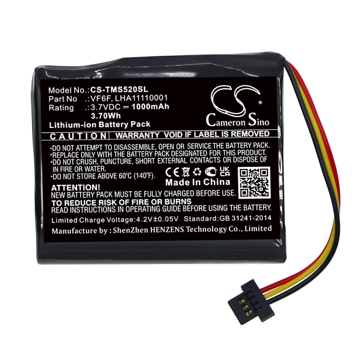 3.7v, Li-ion, 1000mah, Battery Fits Tomtom, Start 52, 3.70wh GPS, Navigator Cameron Sino Technology Limited   