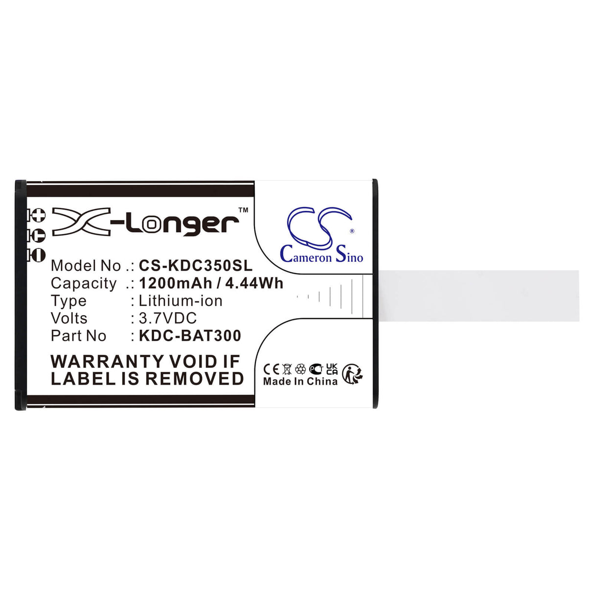 3.7v, Li-ion, 1200mah, Battery Fits Koamtac Kdc-250, Kdc-300, Kdc350cf-g6sr-r2, 4.44wh Barcode Scanner Cameron Sino Technology Limited   