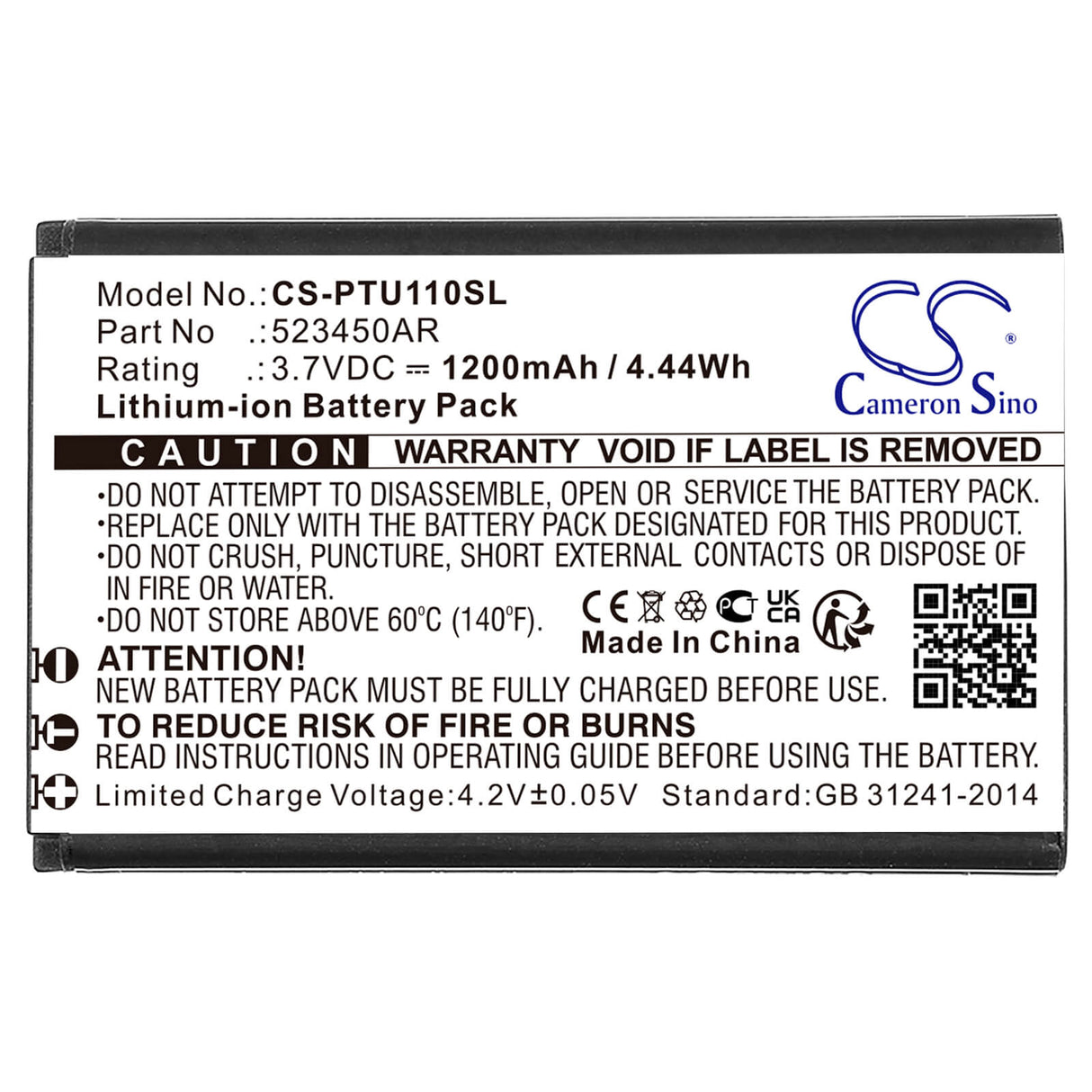 3.7v, Li-ion, 1200mah, Battery Fits Panasonic, Kx-tu110, Kx-tu110 Exb, 4.44wh Mobile, SmartPhone Cameron Sino Technology Limited   