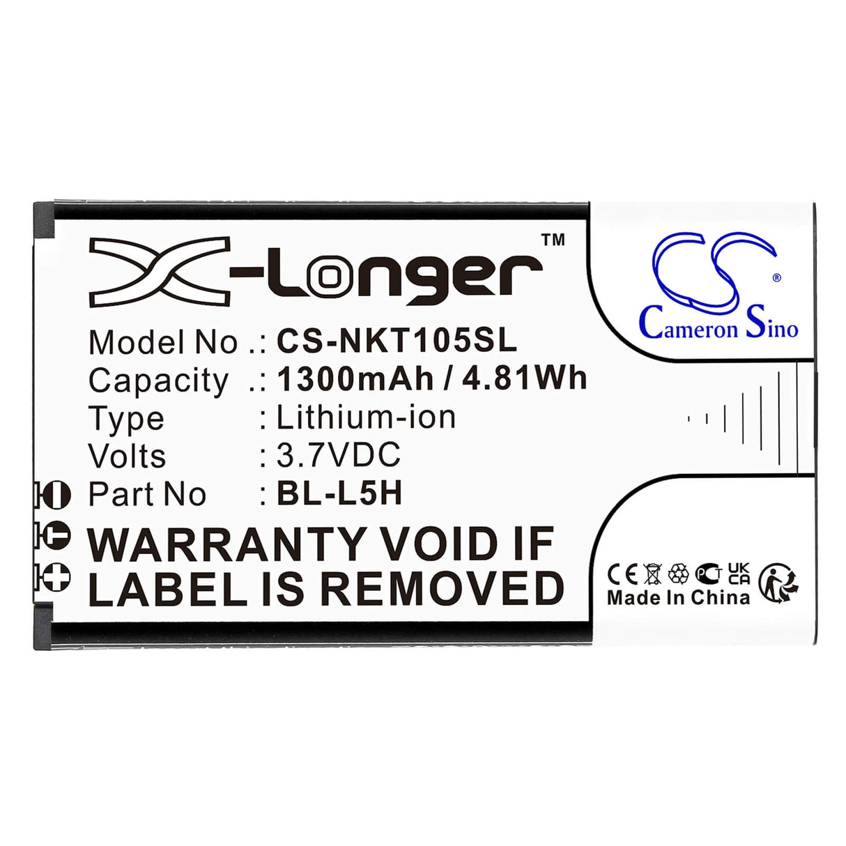 3.7v, Li-ion, 1300mah, Battery Fits Nokia, 105 2023, 105 4g, 4.81wh Batteries for Electronics Cameron Sino Technology Limited   