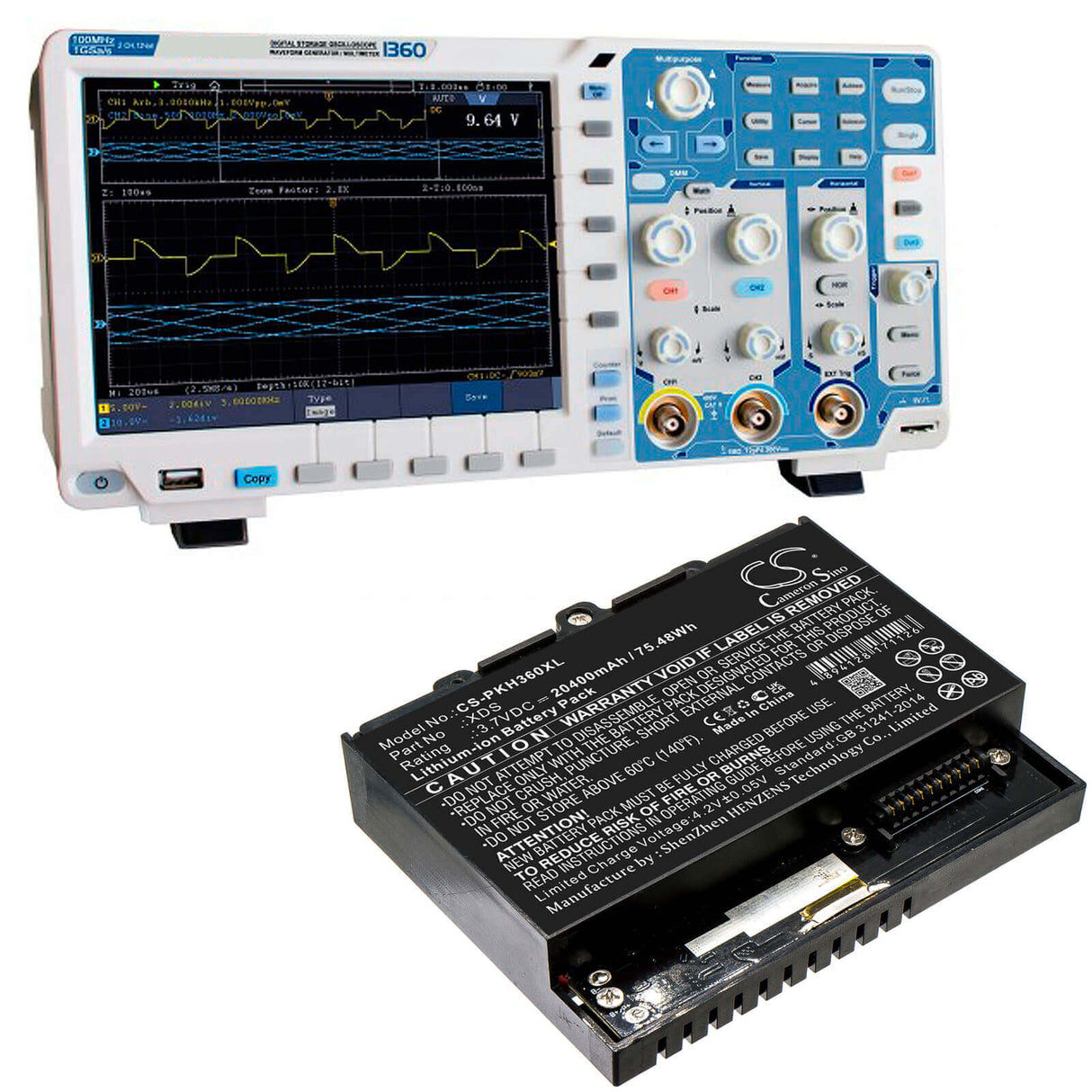 3.7v, Li-ion, 20400mah, Battery Fit's Peaktech, 1360, Oszilloskop 1360, P 1340, 75.48wh Equipment, Survey, Test Cameron Sino Technology Limited   