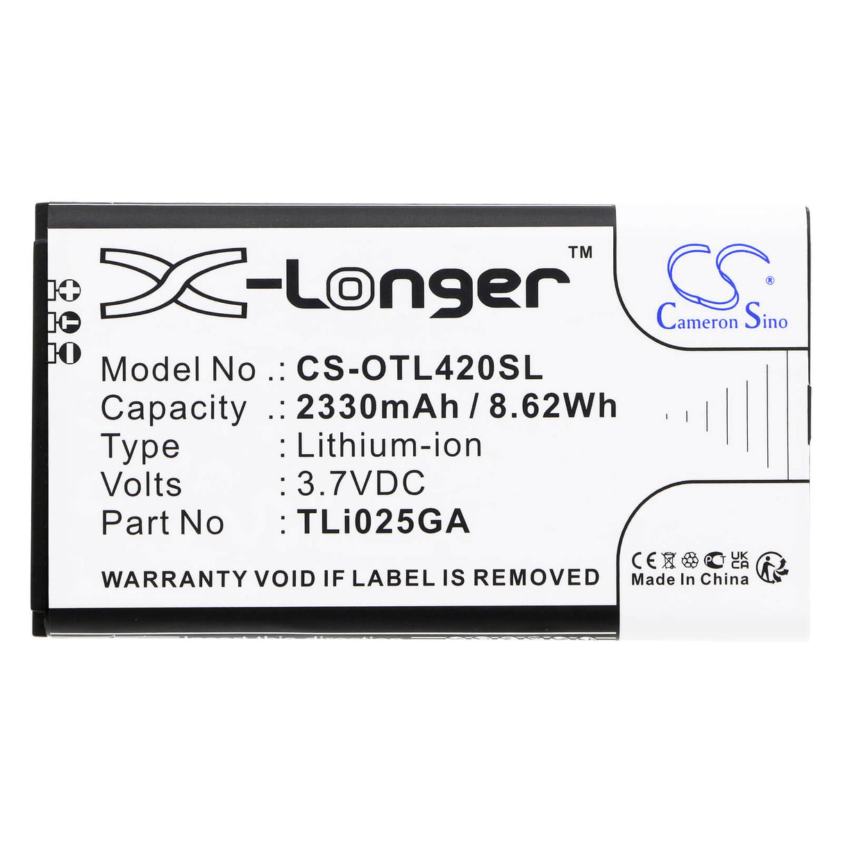 3.7v, Li-ion, 2500mah, Battery Fits Alcatel, Link Zone, Mw42lm, 9.25wh Hotspot Cameron Sino Technology Limited   