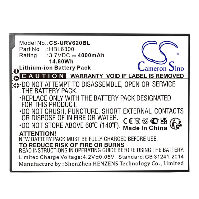 3.7v, Li-ion, 4000mah, Battery Fits Urovo, I6200, 14.80wh Barcode Scanner Cameron Sino Technology Limited   