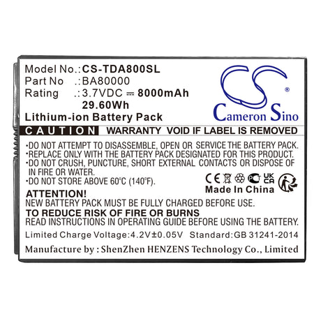 3.7v, Li-ion, 8000mah, Battery Fits Flytech, Pb63d31, 29.60wh POS Workstation Cameron Sino Technology Limited   