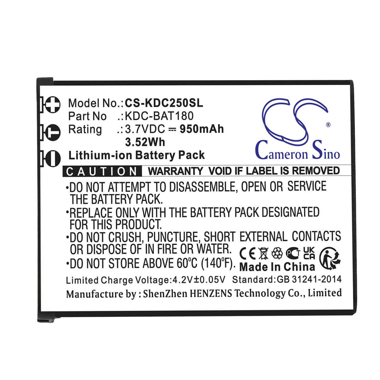 3.7v, Li-ion, 950mah, Battery Fits Koamtac, Kdc-250, Kdc-300, 3.52wh Barcode Scanner Cameron Sino Technology Limited   