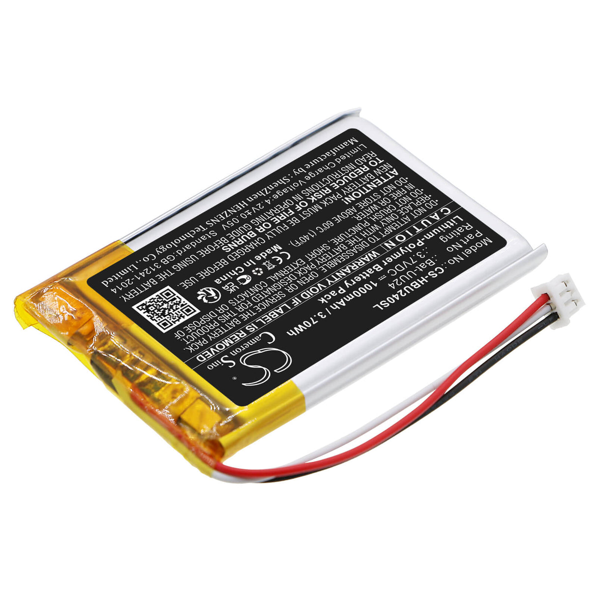 3.7v, Li-polymer, 1000mah, Battery Fits Ghb, Uu24, Uu24rx, 3.70wh BabyPhone Cameron Sino Technology Limited   