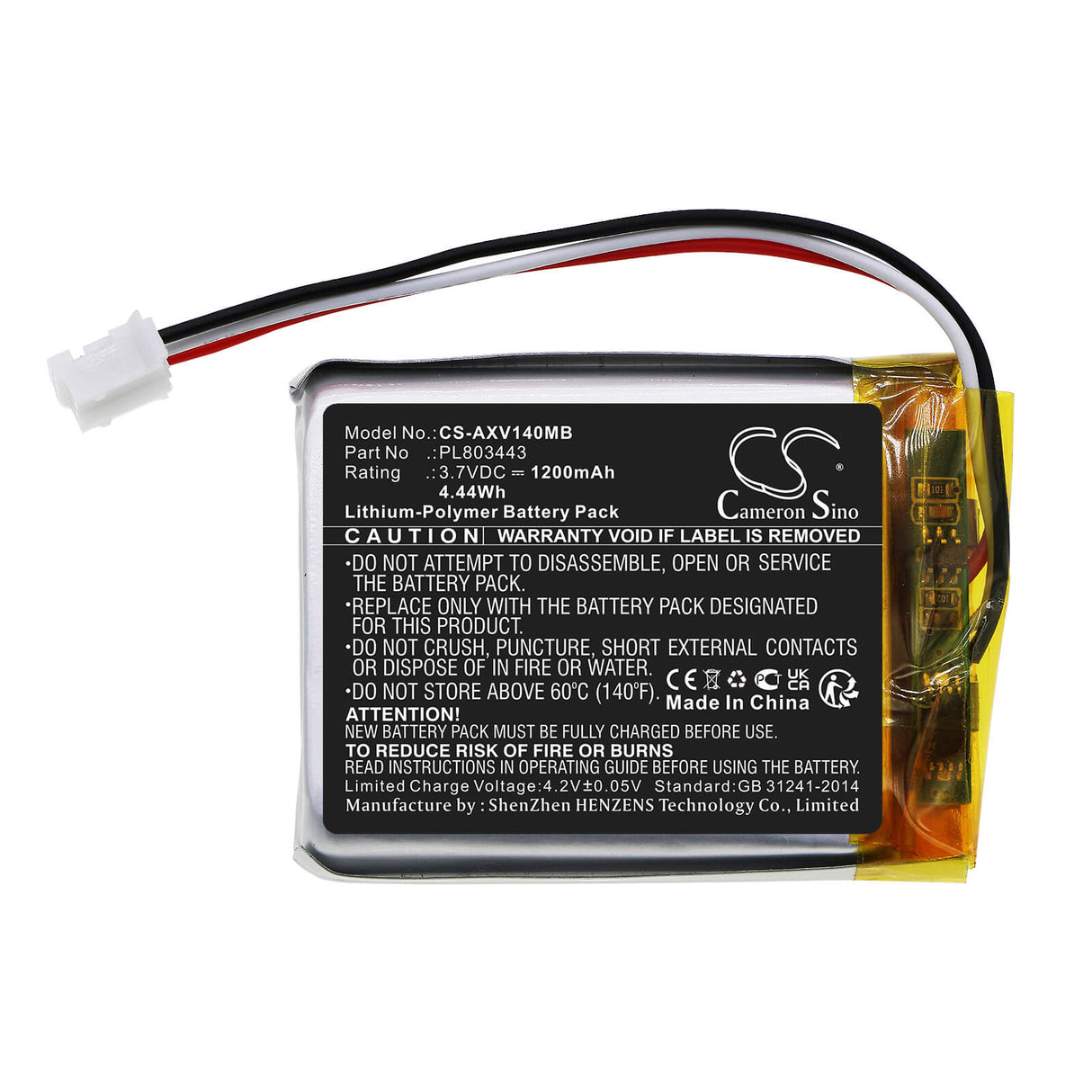 3.7v, Li-polymer, 1200mah, Battery Fits Axvue, Video Monitor 140, 4.44wh BabyPhone Cameron Sino Technology Limited   