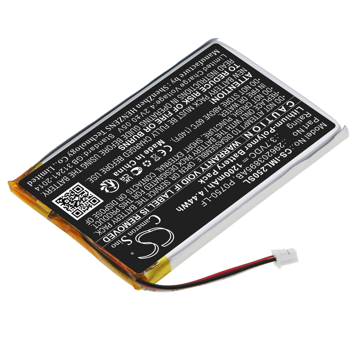 3.7v, Li-polymer, 1200mah, Battery Fits Ingenico Link 2500, 4.44wh Payment Terminal Cameron Sino Technology Limited   