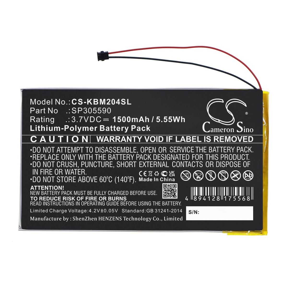 3.7v, Li-polymer, 1500mah, Battery Fits Kobo, Aura Hd, N204-kbo-b, 5.55wh E-book, E-reader Cameron Sino Technology Limited   