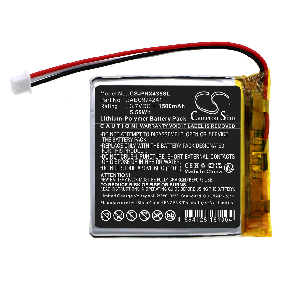 3.7v, Li-polymer, 1500mah, Battery Fits Philips Ppx4350, 5.55wh Projector Cameron Sino Technology Limited   