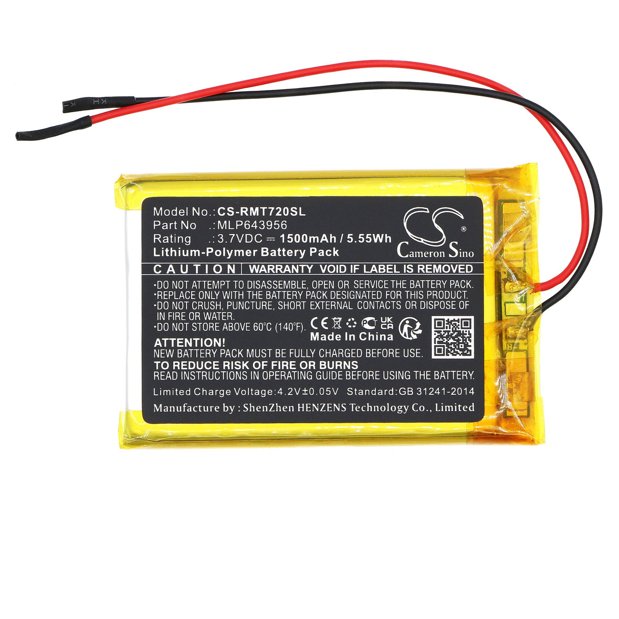 3.7V, Li-Polymer, 1500mAh, Battery fits Rand Mcnally, Tnd-720, 5.55Wh GPS, Navigator Cameron Sino Technology Limited   