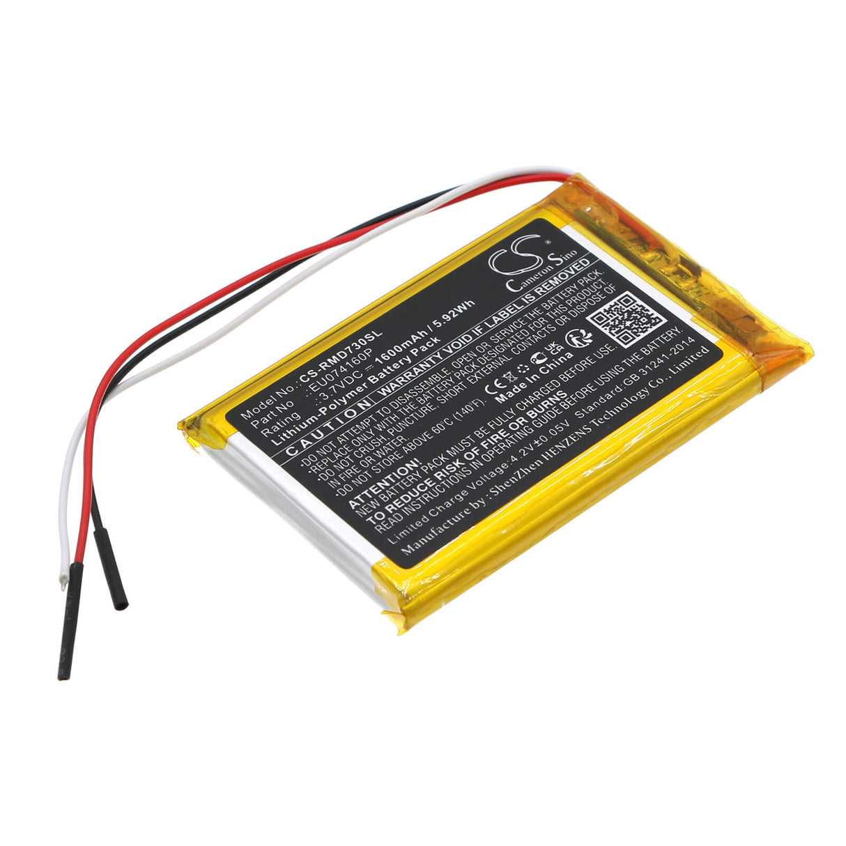 3.7v, Li-polymer, 1600mah, GPS Battery Fits Rand Mcnally, Tnd-730, 5.92wh GPS, Navigator Cameron Sino Technology Limited   