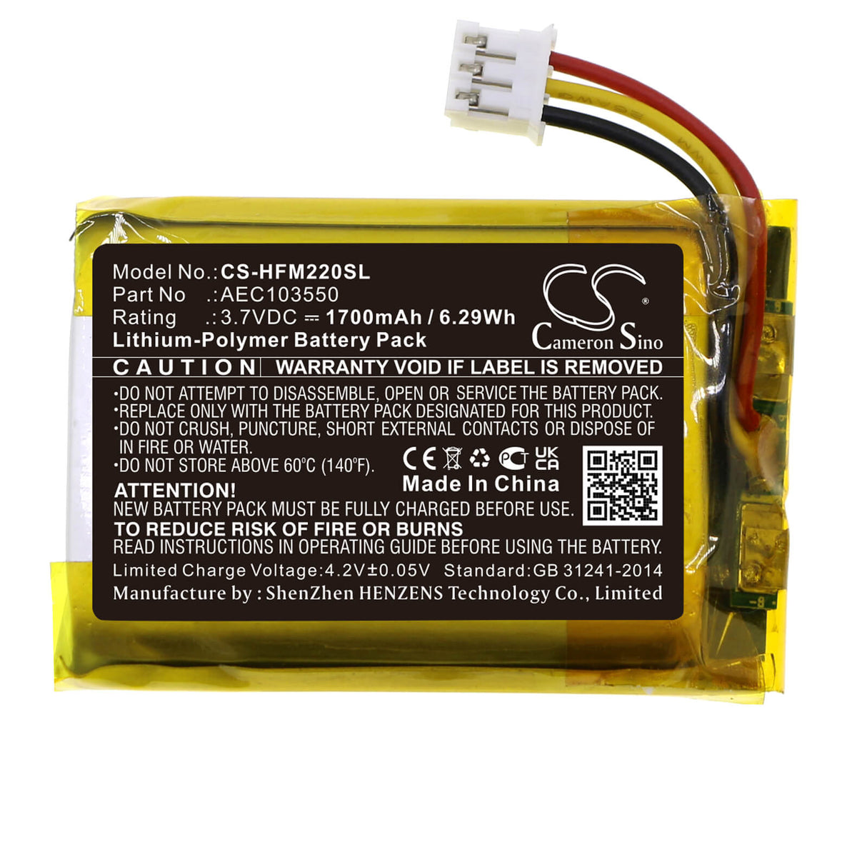 3.7v, Li-polymer, 1700mah, Amplifier Battery Fits Hifiman R2r2000, 6.29wh Amplifier Cameron Sino Technology Limited   