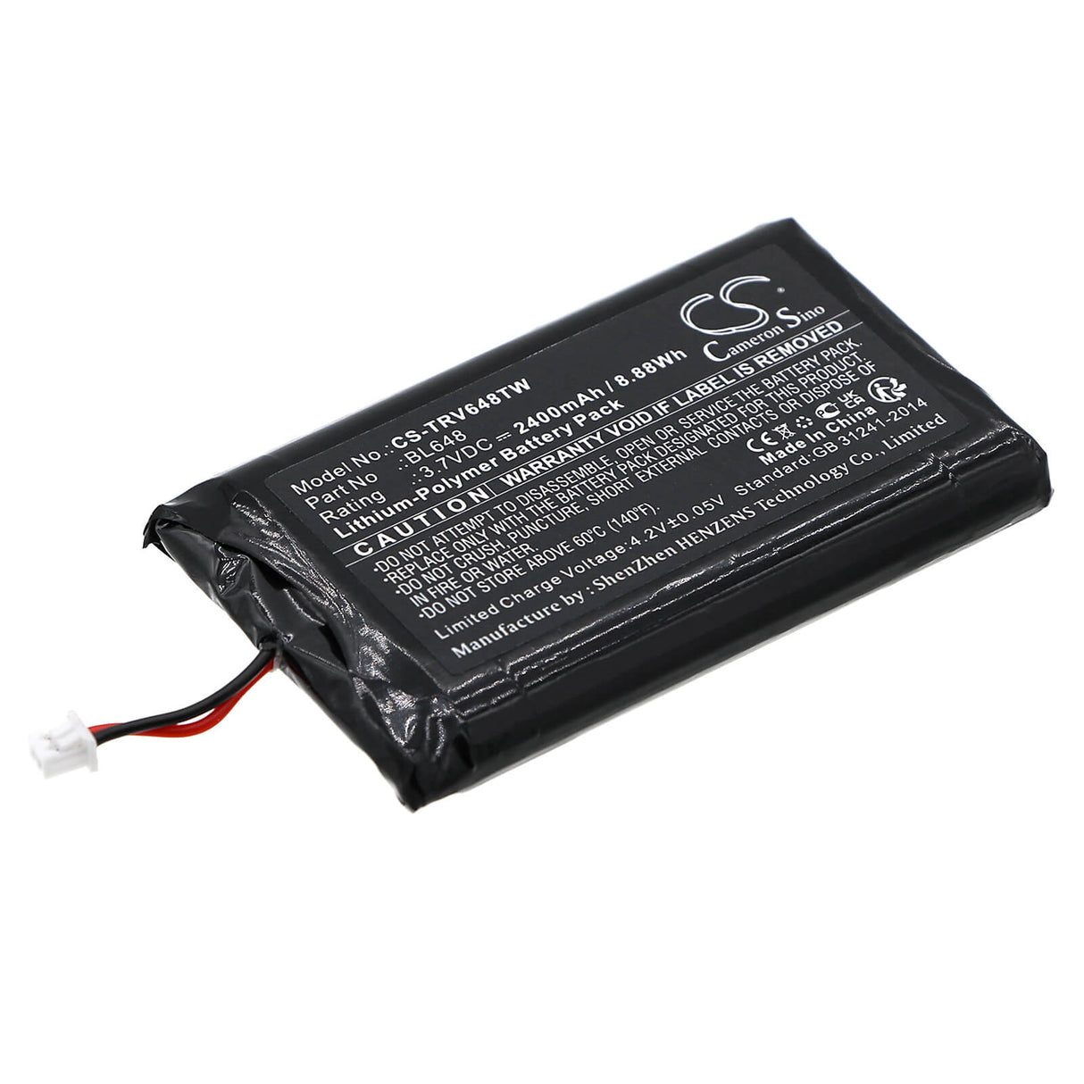 3.7v, Li-polymer, 2400mah, Battery Fits Retevis, Rb48, Rb648, 8.88wh Two-Way Radio Cameron Sino Technology Limited   