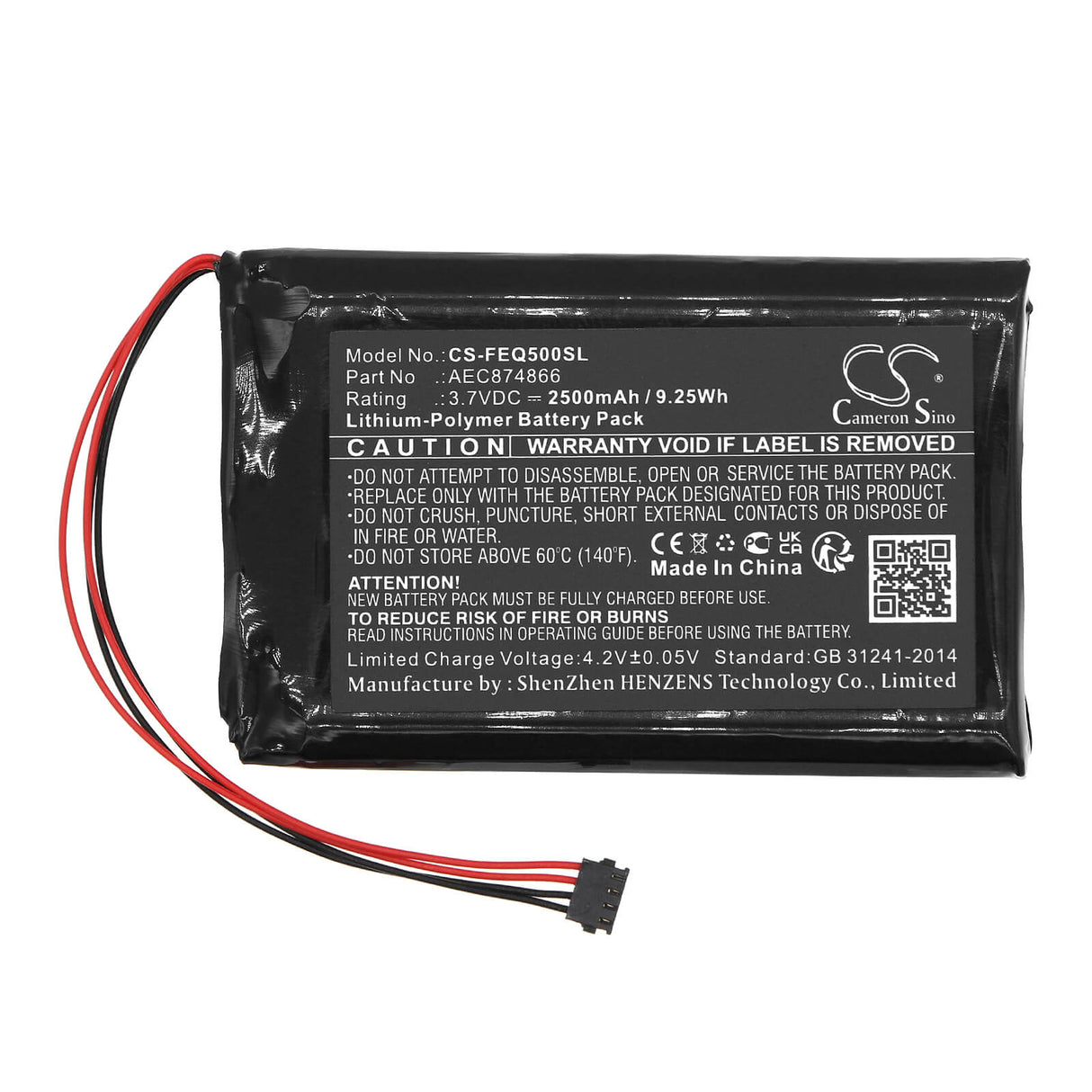 3.7v, Li-polymer, 2500mah, Amplifier Battery Fits Fiio, Q5, 9.25wh Amplifier Cameron Sino Technology Limited   