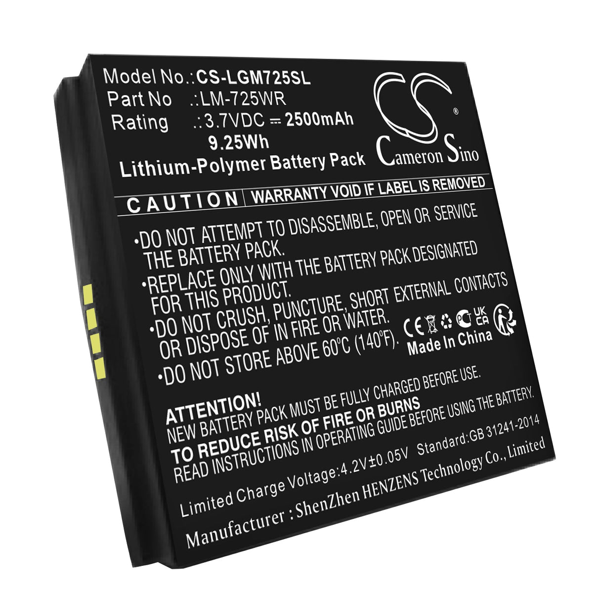 3.7V, Li-Polymer, 2500mAh Hotspot Battery fits Lg, Innotek Mobile Router, 9.25Wh Hotspot Cameron Sino Technology Limited   