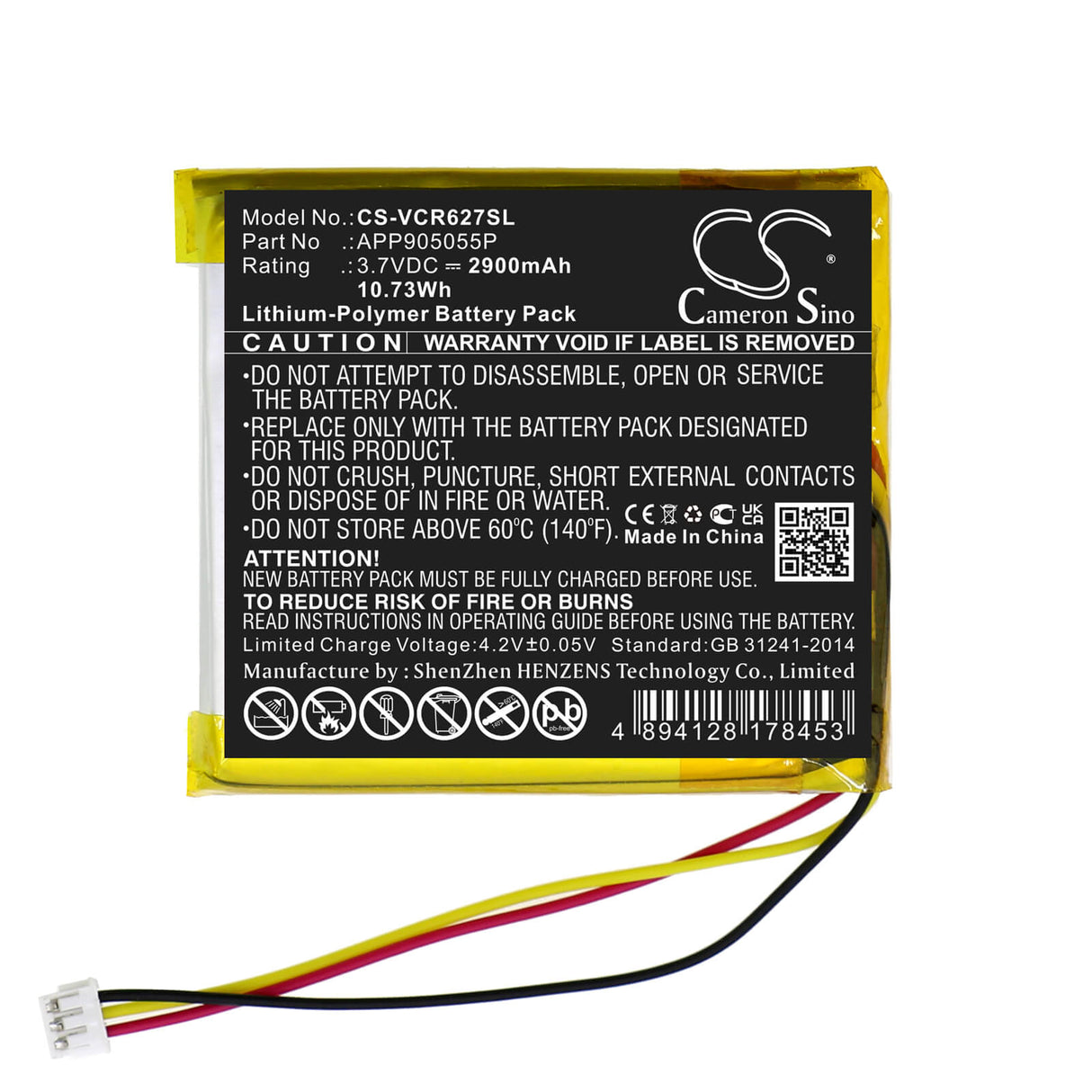 3.7v, Li-polymer, 2900mah, Amplifier Battery Fits Venturecraft, R627, 10.73wh Amplifier Cameron Sino Technology Limited   