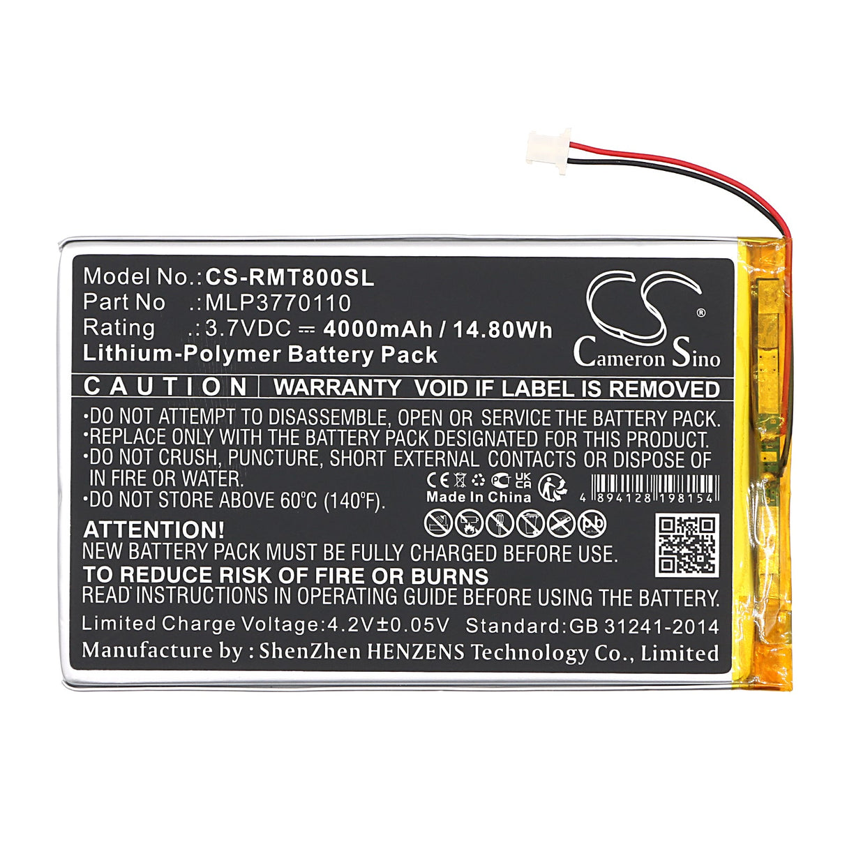 3.7V, Li-Polymer, 4000mAh, Battery fits Rand Mcnally, Tnd-t80a, Tnd-t80b, 14.80Wh GPS, Navigator Cameron Sino Technology Limited   