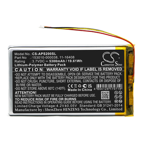 3.7v, Li-polymer, 5300mah, Battery Fits Appareo Stratus 2, Stratus 2s, 19.61wh GPS, Navigator Cameron Sino Technology Limited   