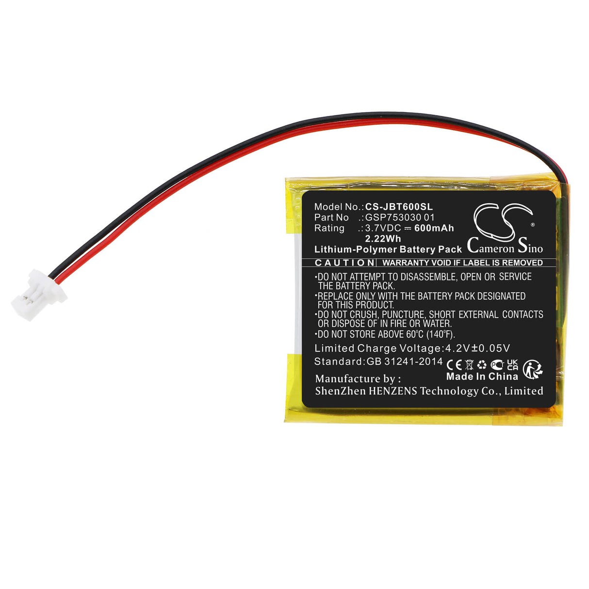 3.7v, Li-polymer, 600mah, Battery Fits Jbl, T600 Bt, Tune 600btnc, 2.22wh Batteries for Electronics Cameron Sino Technology Limited   