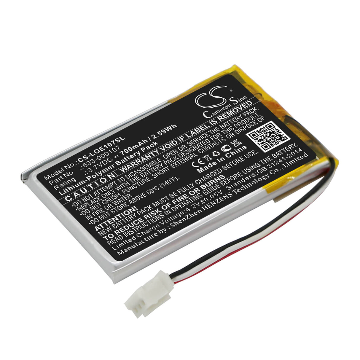 3.7v, Li-polymer, 700mah, Battery Fits Logitech Far East, S00149, 2.59wh Speaker Cameron Sino Technology Limited   