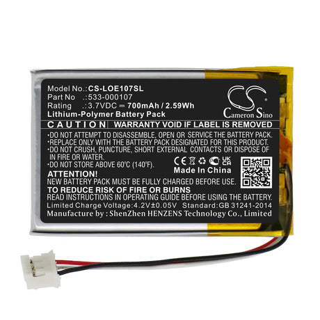 3.7v, Li-polymer, 700mah, Battery Fits Logitech Far East, S00149, 2.59wh Speaker Cameron Sino Technology Limited   