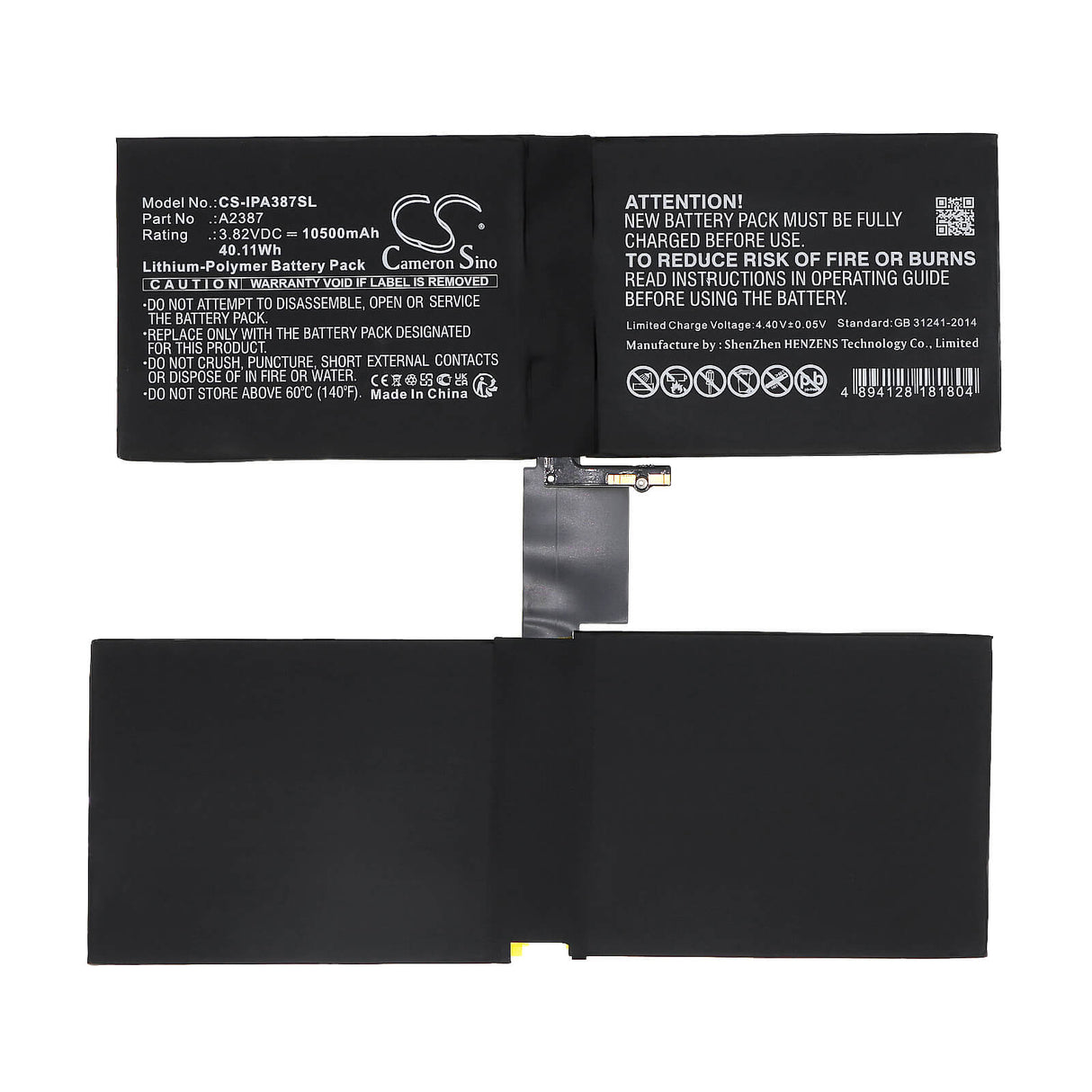 3.82v, Li-polymer, 10500mah, Battery Fits Apple A2378, A2379, A2461, 40.11wh Tablet Cameron Sino Technology Limited   