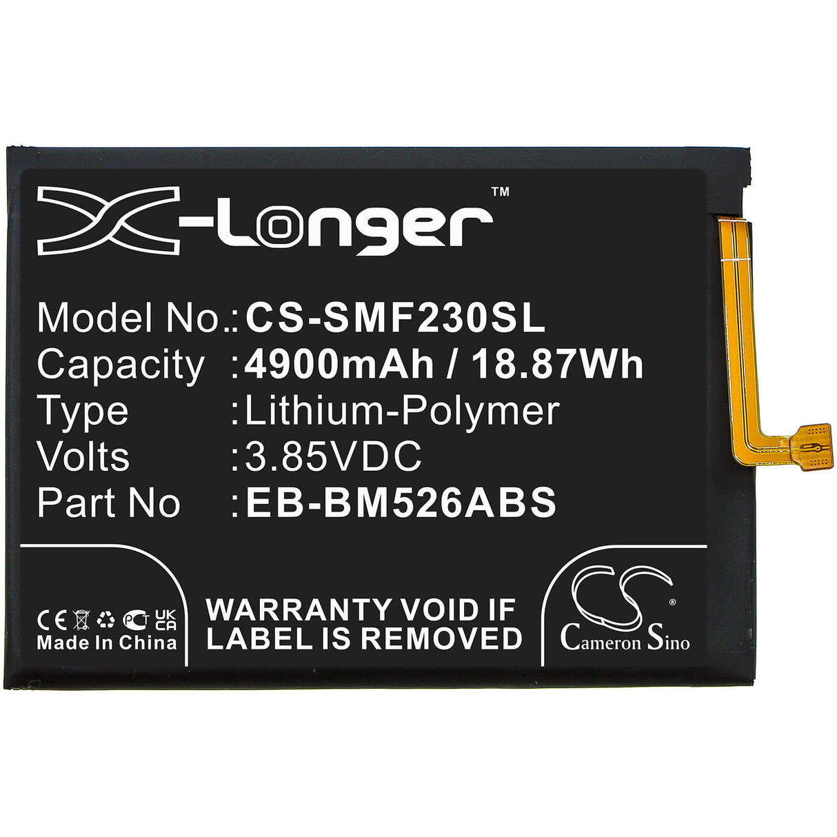 3.85v, 4900mah, Li-polymer Battery Fit's Samsung, Galaxy A23 4g, Galaxy F23 5g, Galaxy M23 5g, 18.87wh Mobile, SmartPhone Cameron Sino Technology Limited   