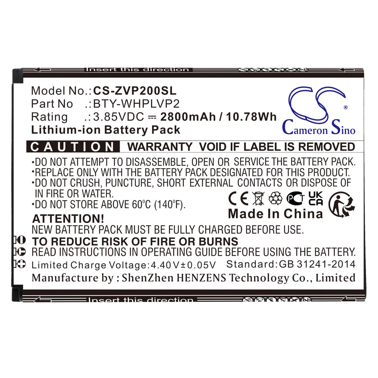 3.85v, Li-ion, 2800mah, Battery Fits Verizon Lvp2, Wireless Home Phone Connect, 10.78wh Hotspot Cameron Sino Technology Limited   