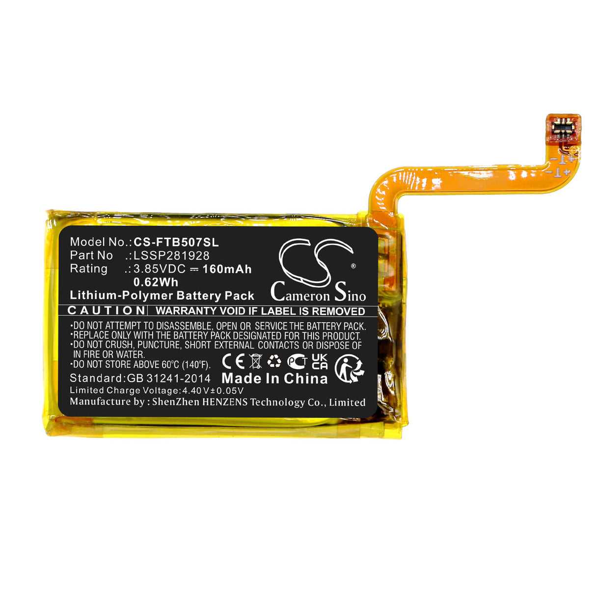 3.85v, Li-polymer, 160mah, Battery Fits Fitbit, Fb507, Versa 2, 0.62wh Smartwatch Cameron Sino Technology Limited   