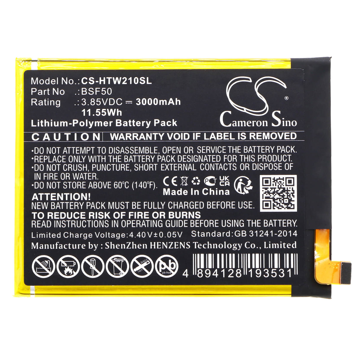 3.85v, Li-polymer, 3000mah, Battery Fits Htc, Wildfire E Lite, 11.55wh Batteries for Electronics Cameron Sino Technology Limited   