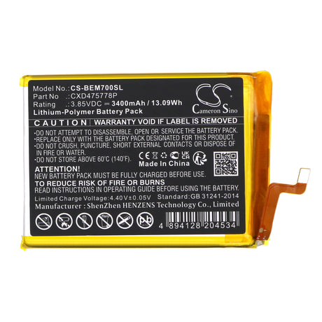 3.85v, Li-polymer, 3400mah, Smartphone Battery Fits Bea-Fon M7 Lite Premium, 13.09wh Mobile, SmartPhone Cameron Sino Technology Limited   