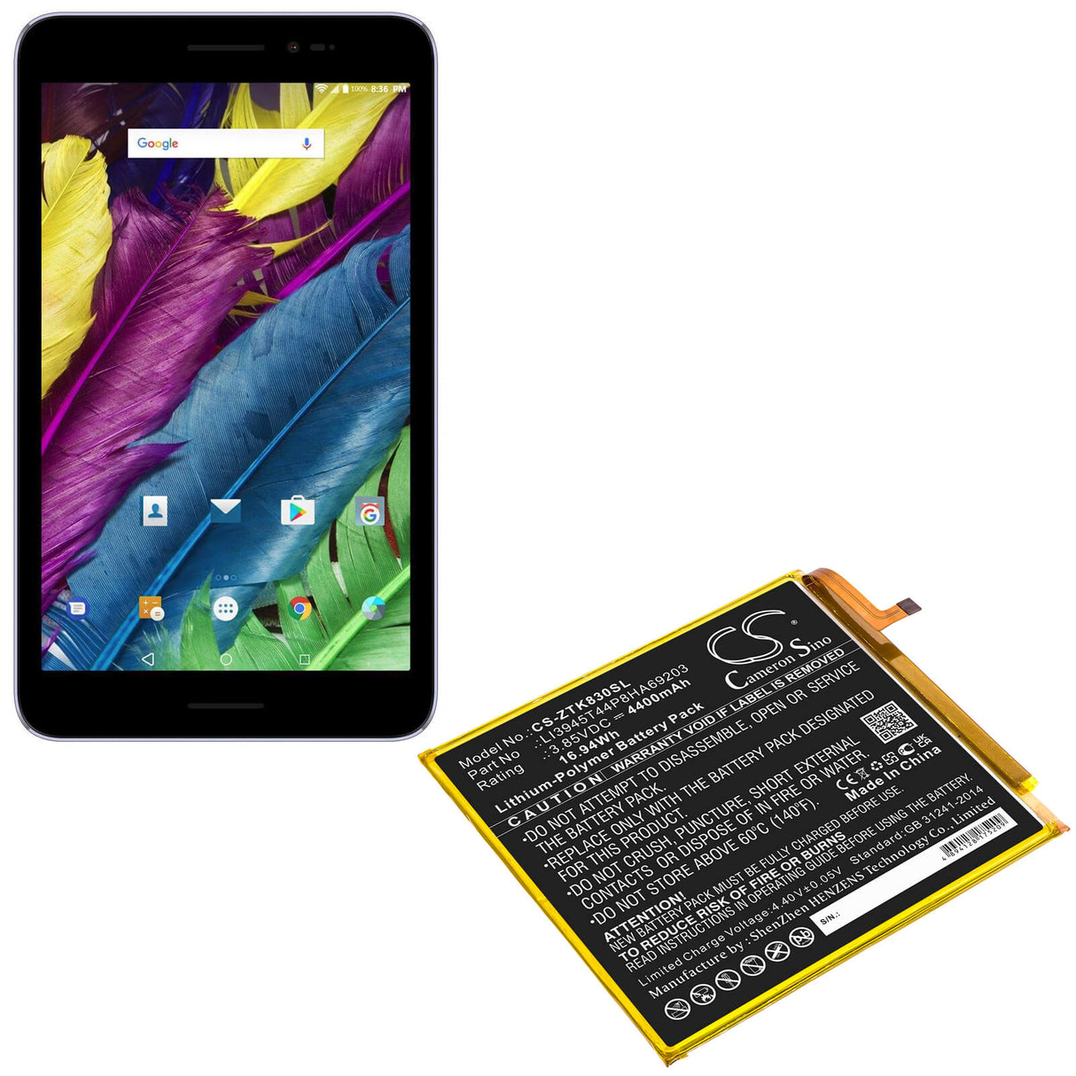 3.85v, Li-polymer, 4400mah, Battery Fits Zte, Grand X View 2, K83, 16.94wh Tablet Cameron Sino Technology Limited   