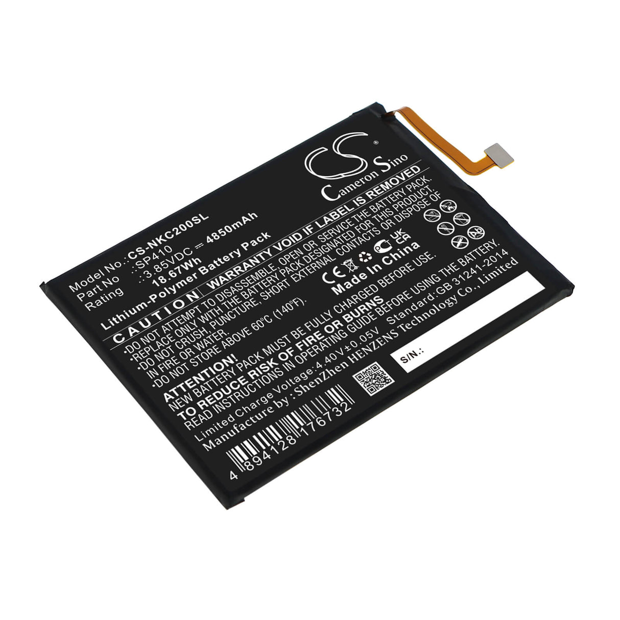 3.85v, Li-polymer, 4850mah, Battery Fits Nokia, C20 Plus, Ta-1380, 18.67wh Batteries for Electronics Cameron Sino Technology Limited   