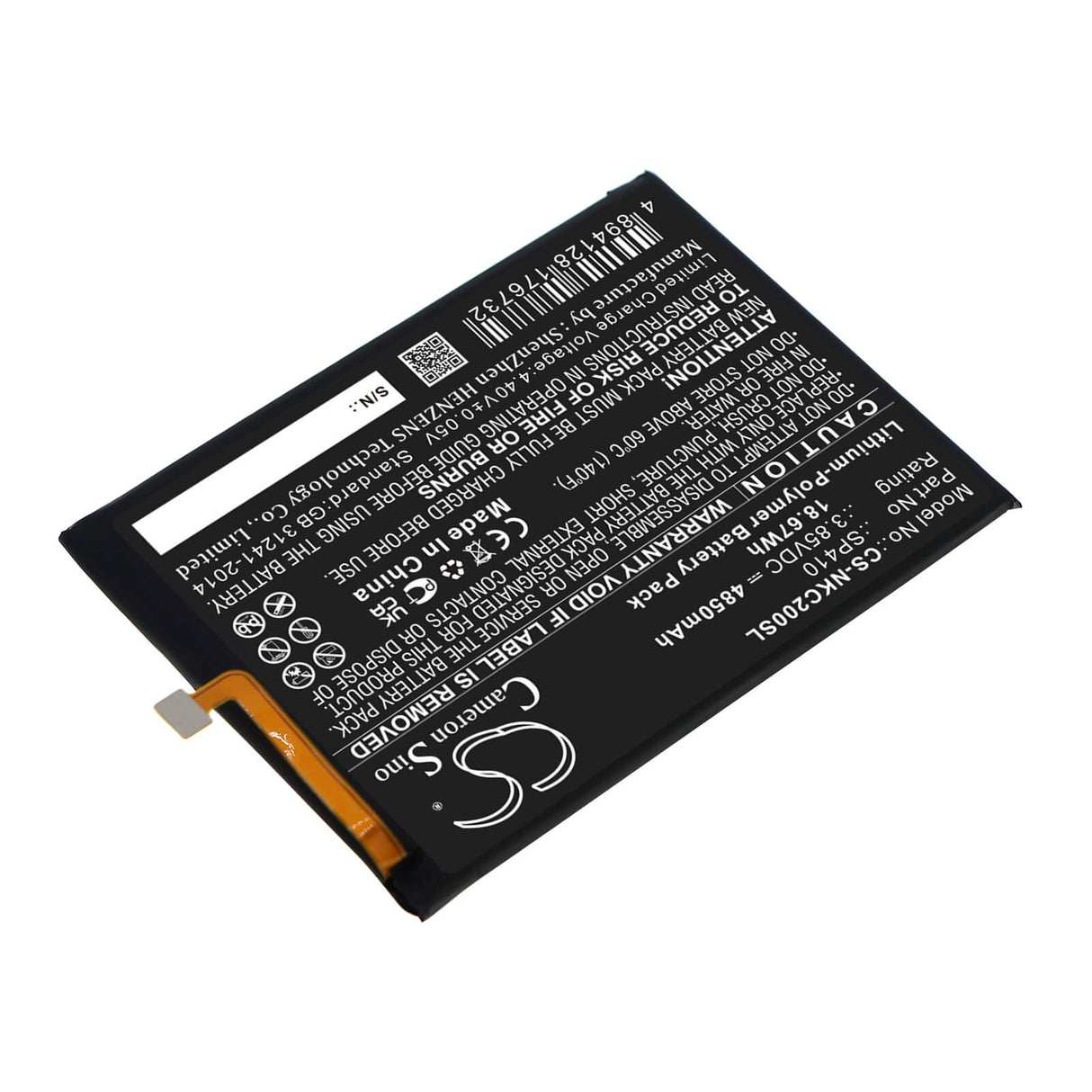 3.85v, Li-polymer, 4850mah, Battery Fits Nokia, C20 Plus, Ta-1380, 18.67wh Batteries for Electronics Cameron Sino Technology Limited   