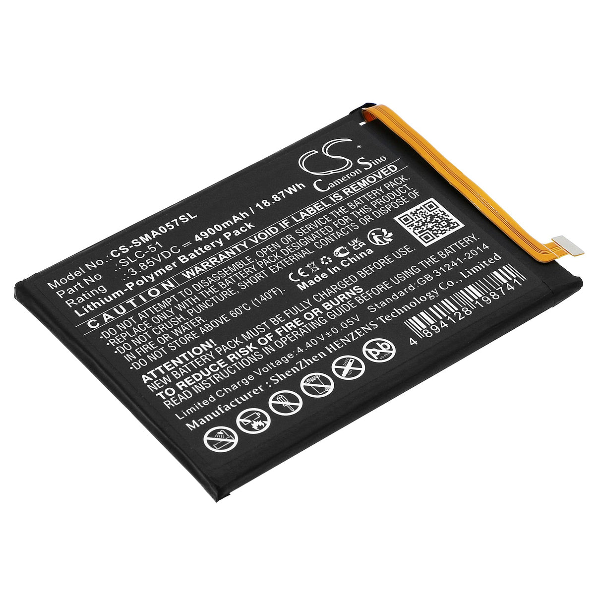 3.85V, Li-Polymer, 4900mAh, Battery fits Samsung, Galaxy A05s 2023, Sm-a057f, 18.87Wh Mobile, SmartPhone Cameron Sino Technology Limited   