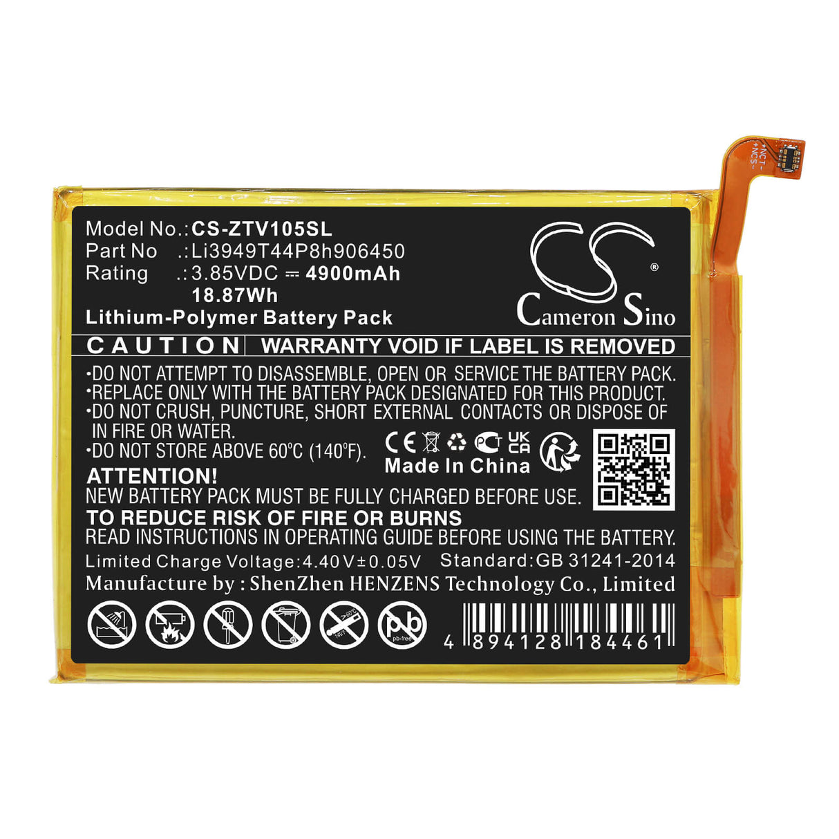 3.85v, Li-polymer, 4900mah, Battery Fits Zte, 8010, Blade 20 Smart, 18.87wh Mobile, SmartPhone Cameron Sino Technology Limited   