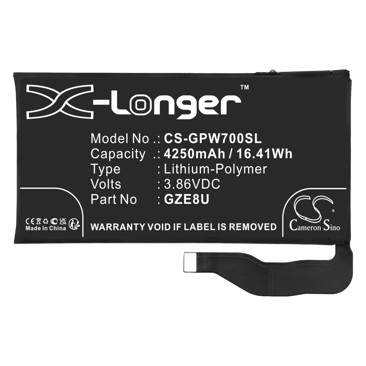 3.86v, Li-polymer, 4250mah, Battery Fits Google, Gqml3, Gvu6c, 16.41wh Mobile, SmartPhone Cameron Sino Technology Limited   