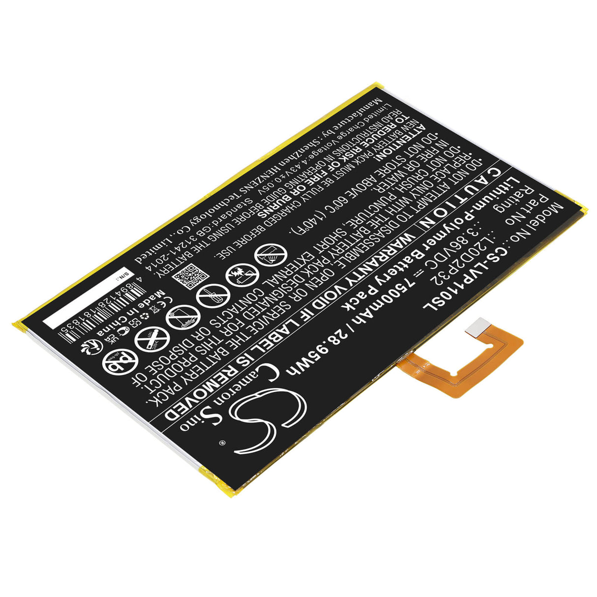 3.86v, Li-polymer, 7500mah, Battery Fits Lenovo Tab P11, Tab P11 5g, Tb-j606f, 28.95wh Tablet Cameron Sino Technology Limited   