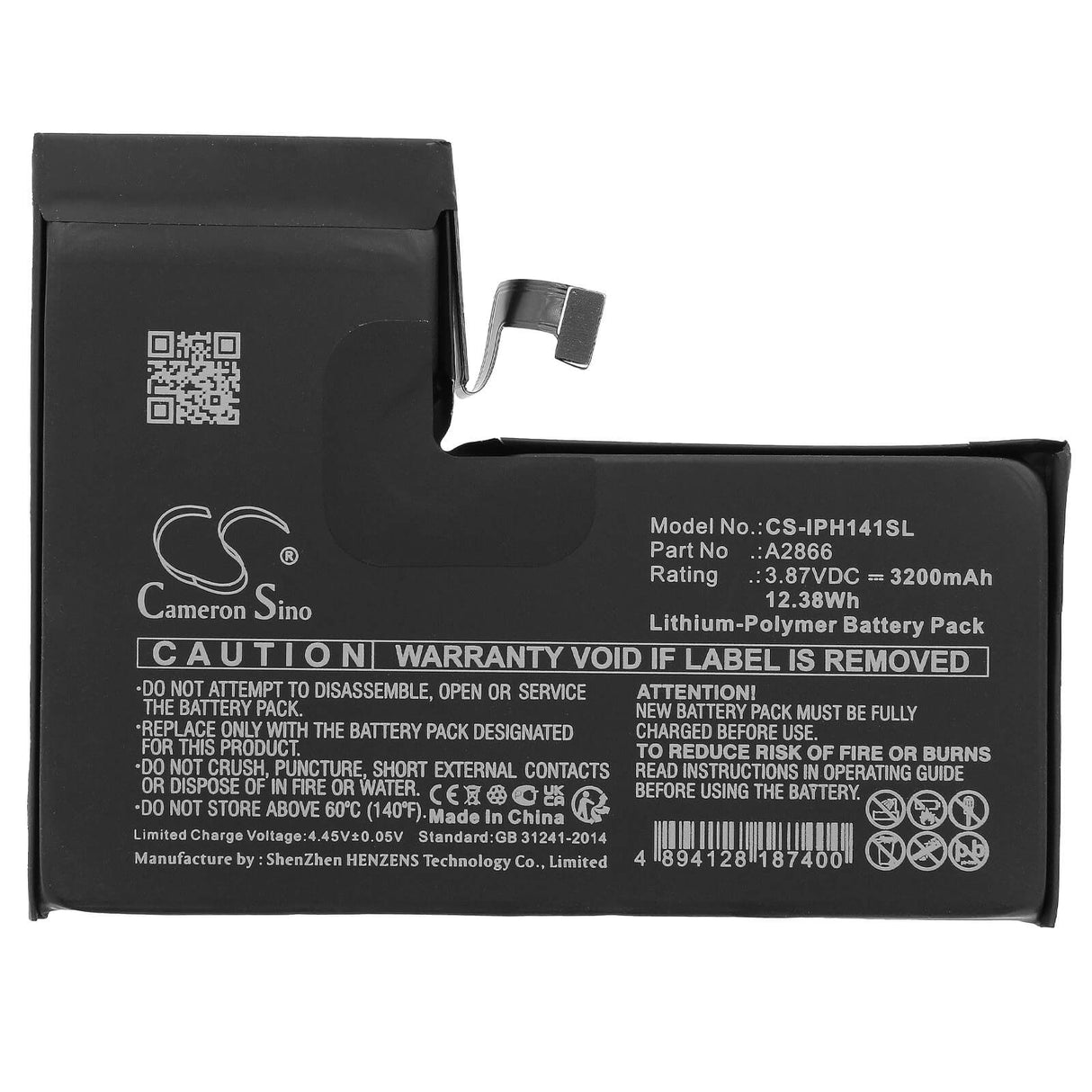 3.87v, Li-polymer, 3200mah, Battery Fits Apple, Iphone 14 Pro, 12.38wh Mobile, SmartPhone Cameron Sino Technology Limited   